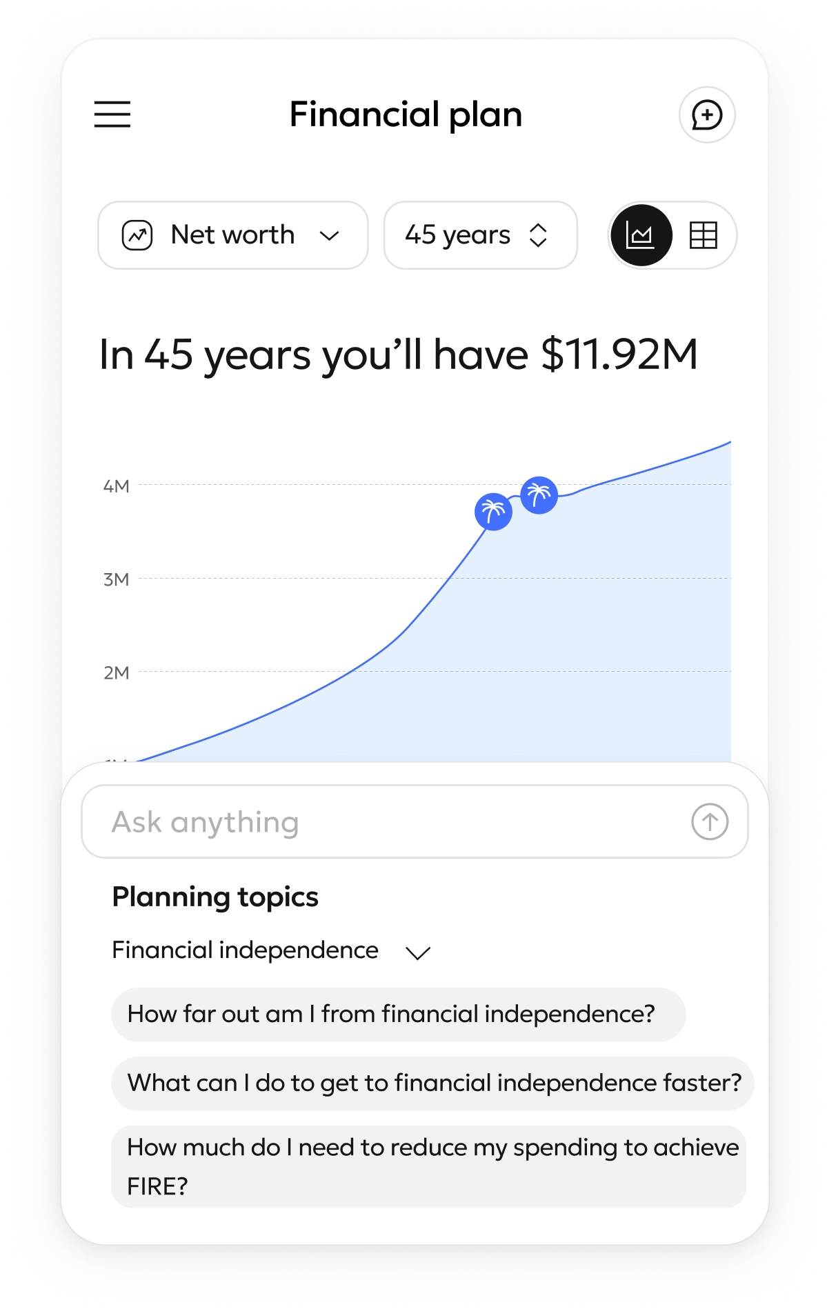 Hiro financial planning dashboard on mobile